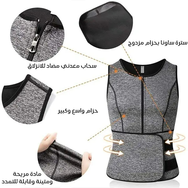 سترة ساونا رجالية للتعرق وحرق الدهون وتنحيف الجسم ودعم الكتفين والعمود الفقري