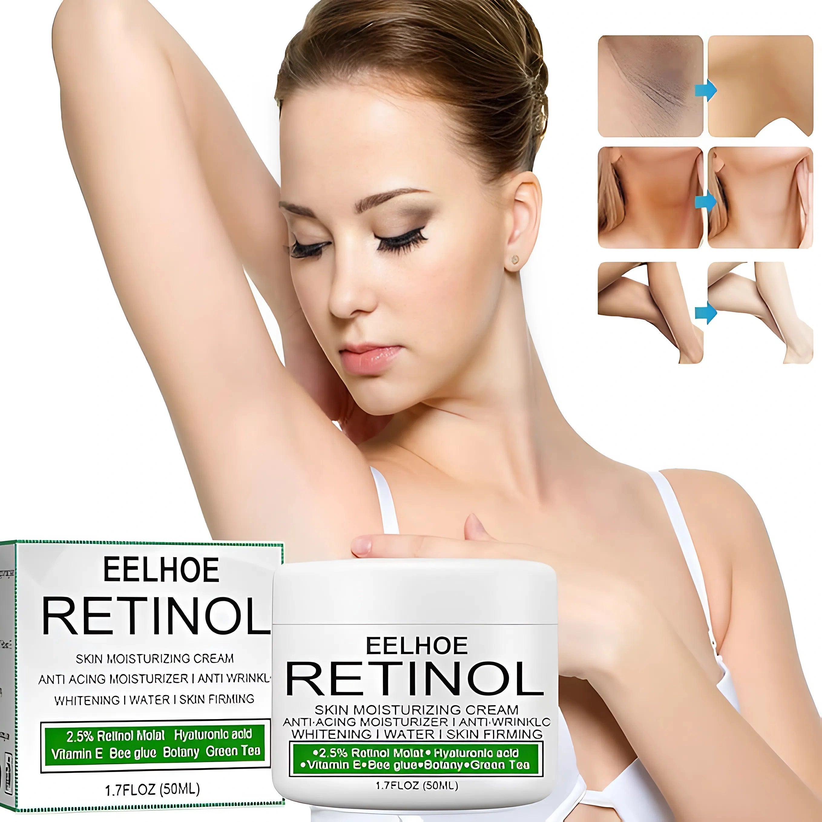 كريم تبييض فعال مع الريتينول للوجه والجسم تصحيح البقع وتوحيد لون الإبطين الركبتين والمناطق الحساسة