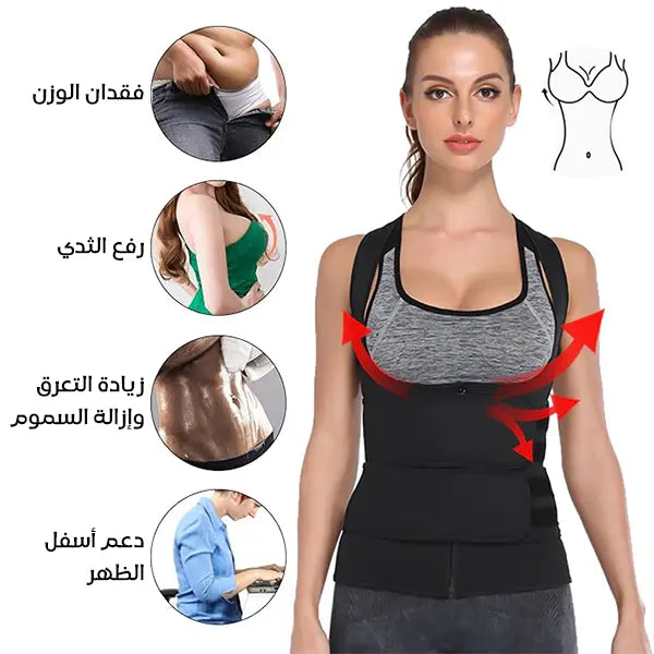 سترة ساونا نسائية للتعرق وحرق الدهون وتنحيف الجسم ودعم الكتفين والثديين