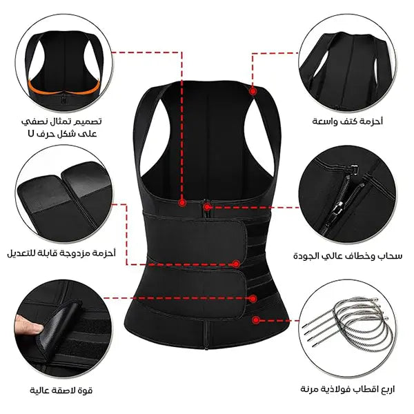 سترة ساونا نسائية للتعرق وحرق الدهون وتنحيف الجسم ودعم الكتفين والثديين